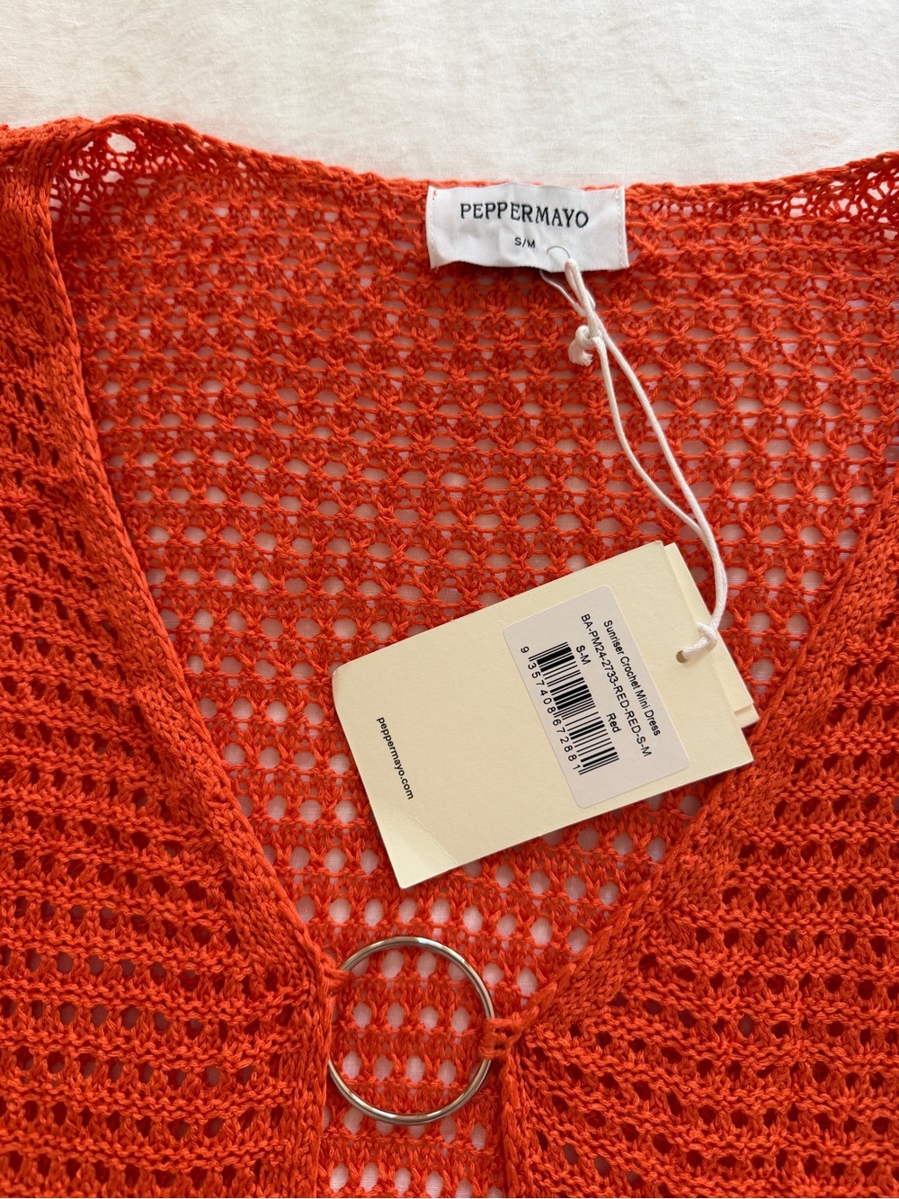 Peppermayo Orange Crochet V-Neck coverup dress - Picture 2 of 3